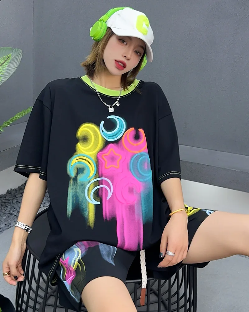 Casual Short Pants Sets 2 Piece Sets 2024 Summer Women\'s Suit Y2K Clothes O Neck Pullover T Shirt Matching Sets Sportwear Femme