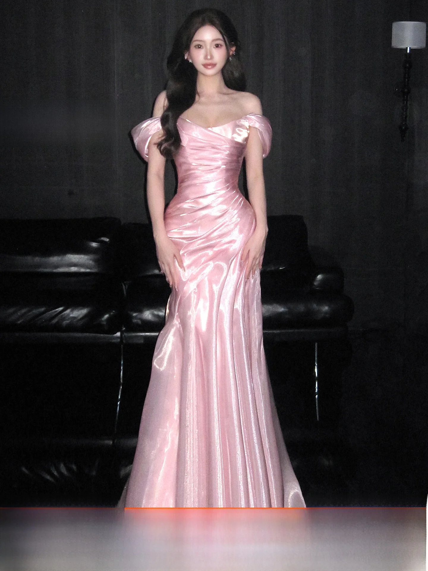 

Pink Evening Gown Women's 2026 New Elegant One-Shoulder Tailored Wedding Engagement Dinner Host Dress Sweet Style Mid-Waist L...