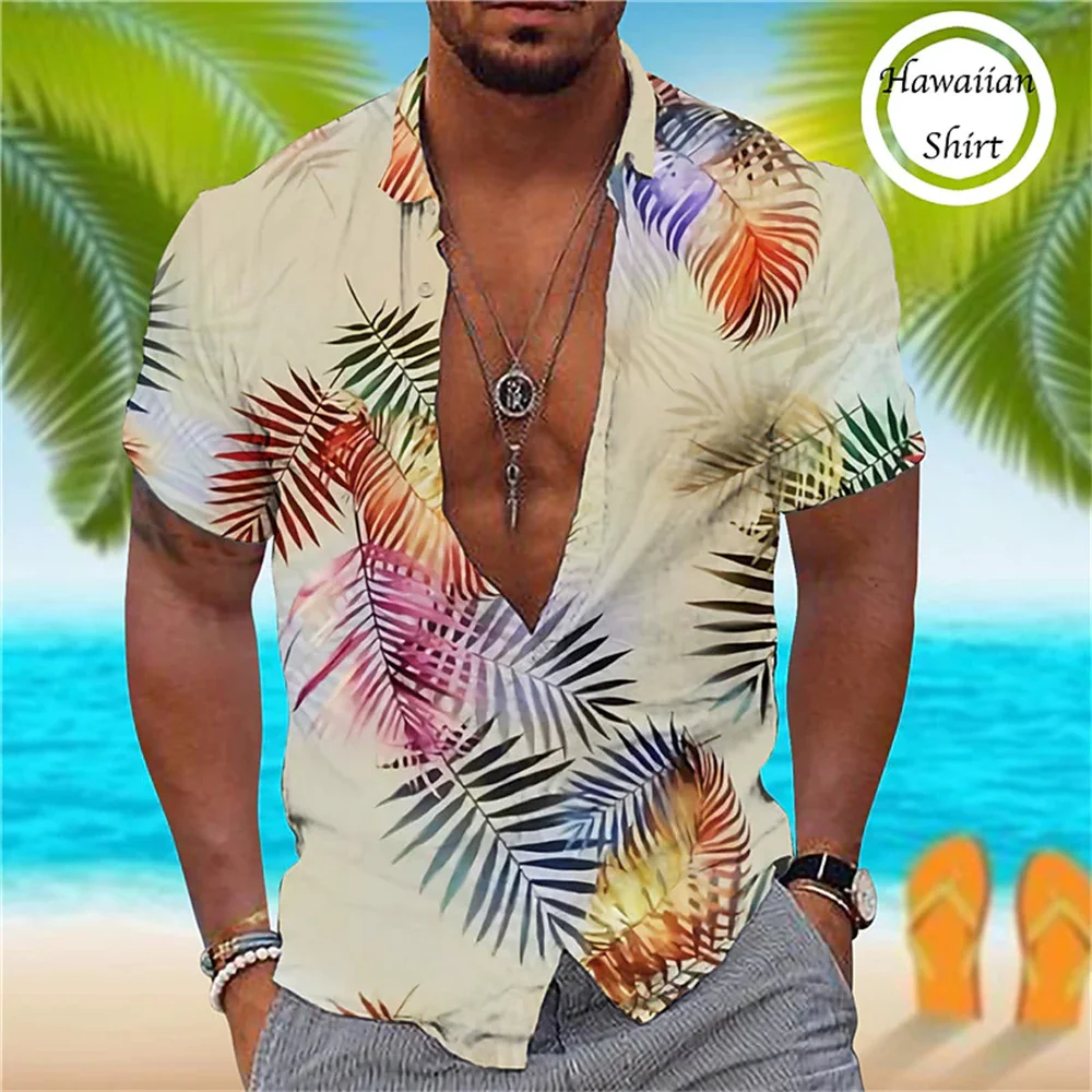 Herrenhemd, Sommer 2023, hawaiianischer Mann, 3D-Drucke, Kokosnussbaum, Grafik, Straße, lässig, kurze Ärmel, Button-Down-Männerkleidung