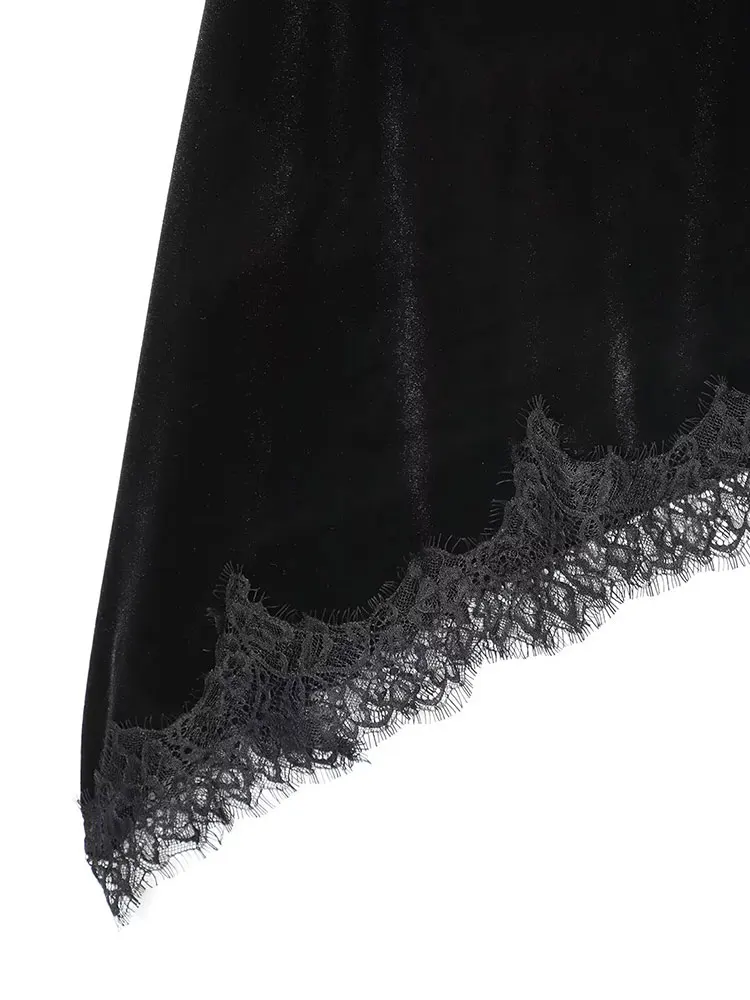 فستان حفلات نسائي أنيق من NLZGMSJ موضة ربيع 2026 مُزين بالدانتيل بدون أكمام بدون ظهر ورقبة مستقيمة فستان طويل ميدي مخملي نحيف