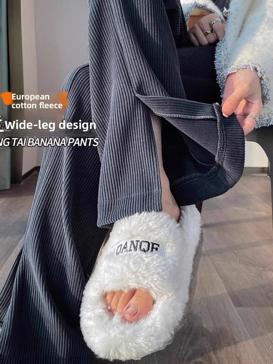 حجم كبير 300 Pou المرأة عارضة الكاكي السراويل عالية الخصر التخسيس سبليت جرس بوت المخملية واسعة الساق السراويل