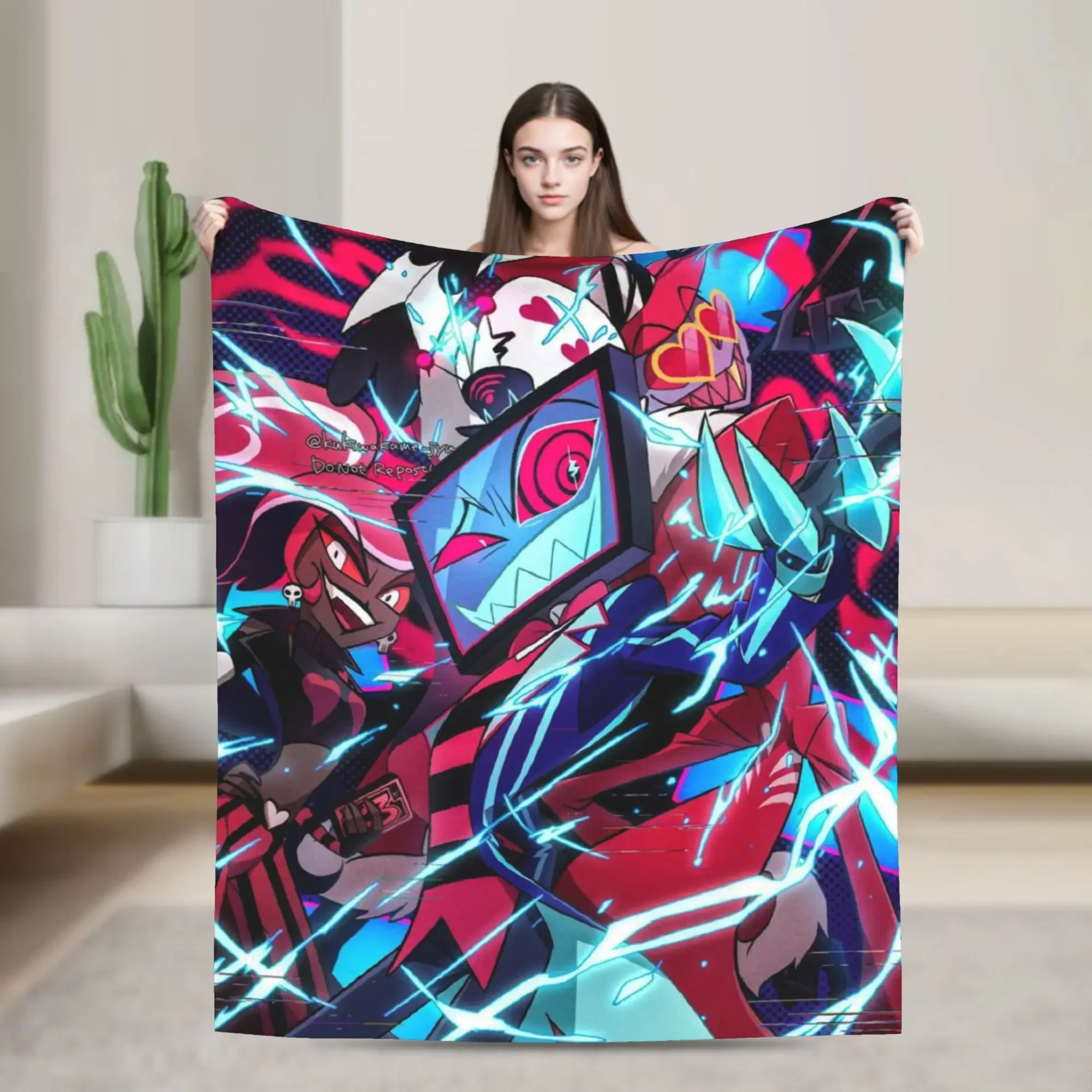 

Одеяло с принтом Hazbins Hotel Alastor Vox для мужчин и женщин, очень мягкое и уютное одеяло для дивана, размеры в разные размеры (в дюймах)