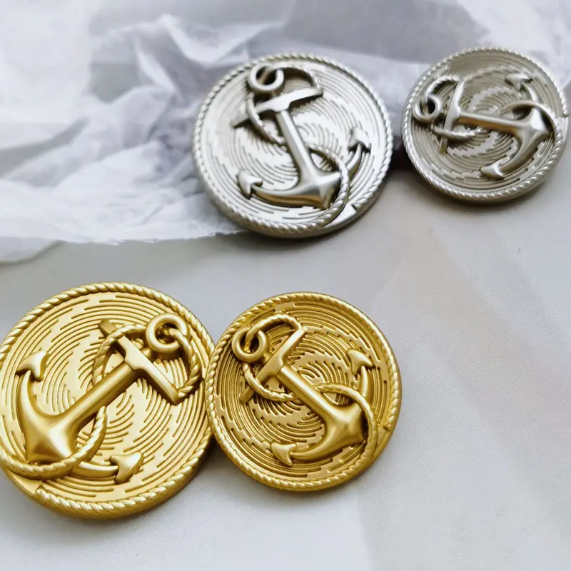 الذهب الفضي مرساة تصميم المواد الخياطة الفاخرة للخياطة زر معدني للملابس معطف DIY الحرف المواد الزخرفية