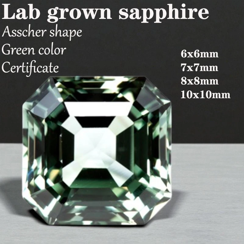 

Сапфировая форма Asscher VVS1, зеленый цвет, выращенный в лаборатории драгоценный камень, несколько форм для подвесок «сделай сам», расширенный сертификат изготовления ювелирных изделий