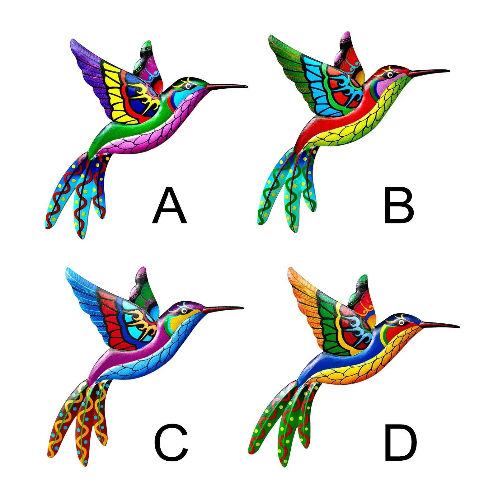 Metal Hummingbird Hanging Statue Colorful Artwork Easy Install Sculpture Anti-Rust Ornaments Home Decor Wall Decor for Garden