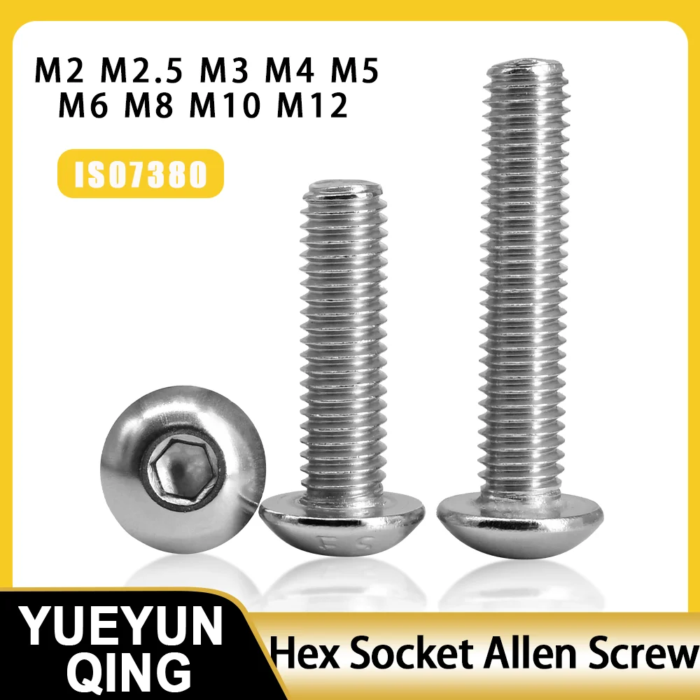 ISO7380 Stainless Steel Hex Screw M2 M2.5 M3 M4 M5 M6 M8 M10 M12 Hexagonal 304 SS Socket Allen Bolt Thread Machine Metal Screws