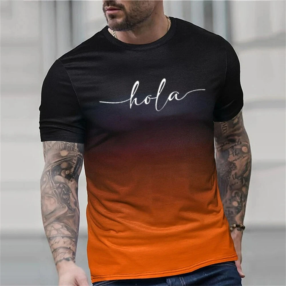 Fashion Letter Printed T Shirt For Men Contrast Gradient Harajuku Short Sleeve Tee Tops Leisure Crew Neck Men\'s Casual T-shirts