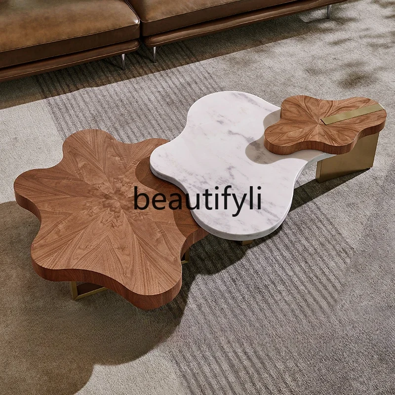 

Creative high-end coffee table clouds special-shaped walnut solid wood short table simple and modern