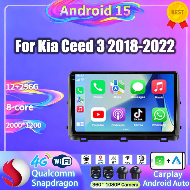 Android 15 Carplay Auto WIFI+4G Car Radio For Kia Ceed 3 CD 2018 - 2022 Multimedia Video Player Navigation GPS Stereo Head Unit