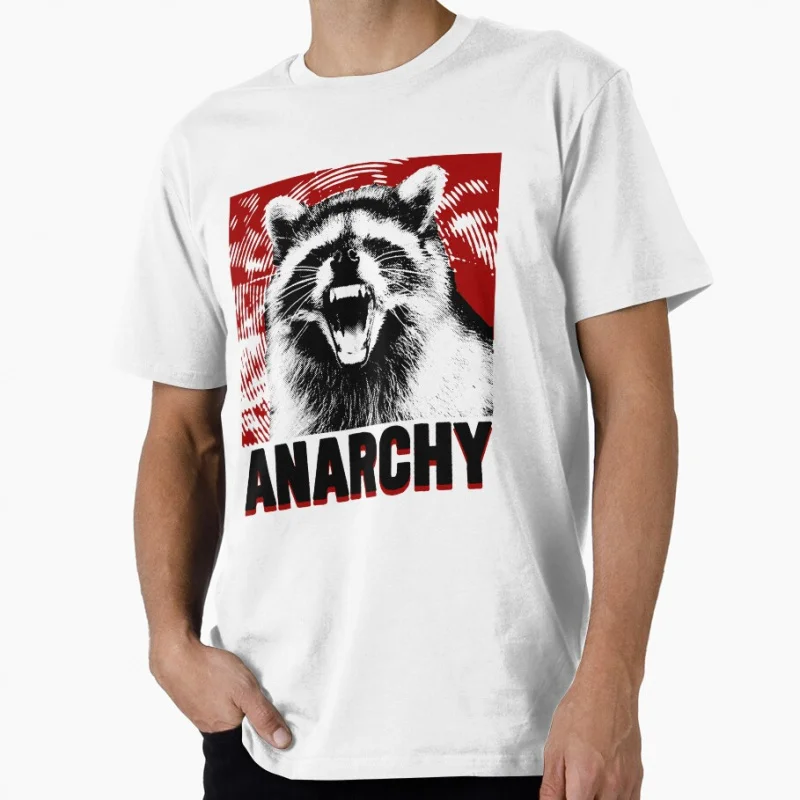 

Vintage Anarchy Raccoon Red Japanese printed clothes Funny gift T shirt for men Large size Tops S-6XL 100% cotton tee