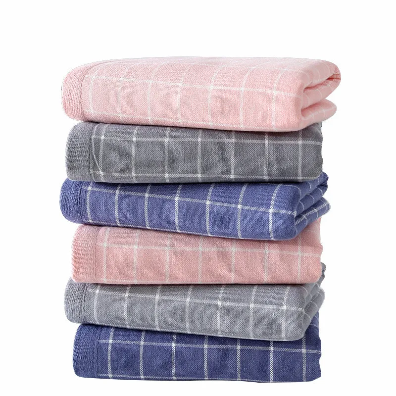 

34x76cm Gauze Cotton Simple Plaid Soft Water Absorbent Double-Sided Terry Bathroom Family Hand Towel