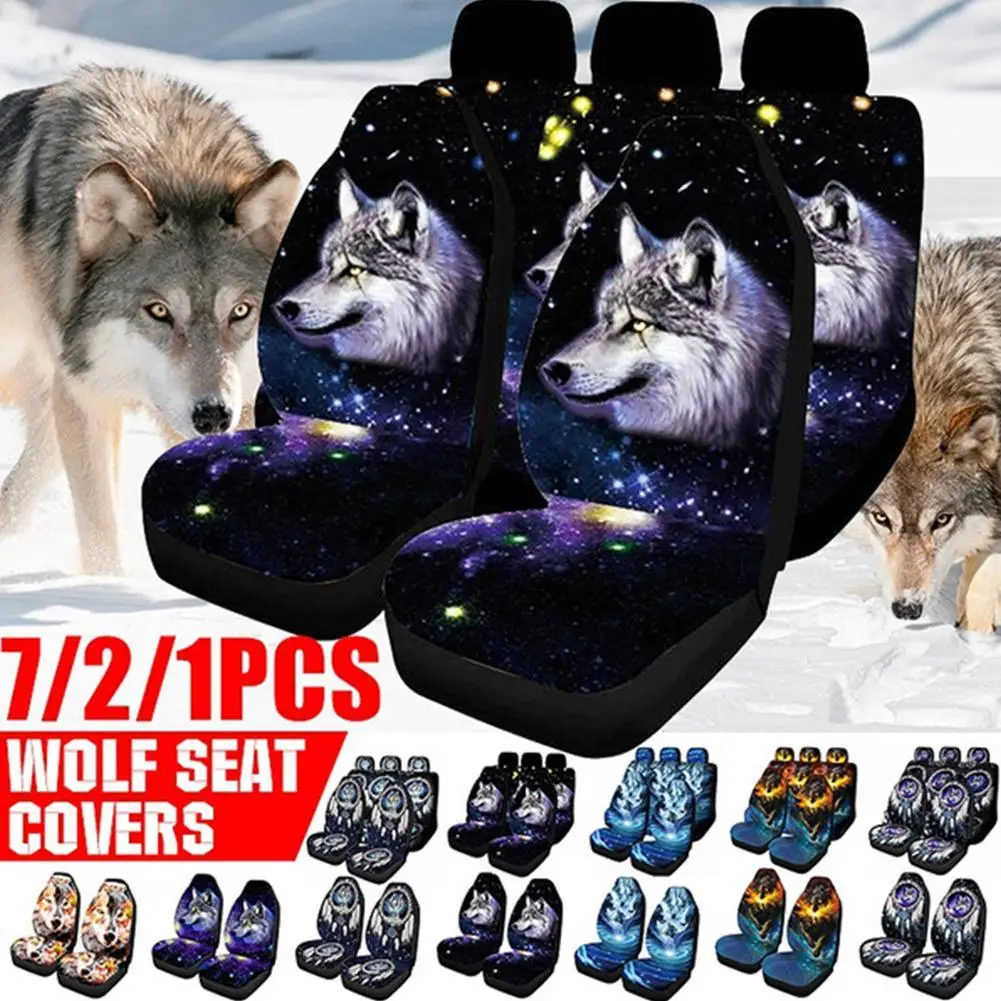 1pc Universal Car Seat Cover Thickening Polyester 3D Wolf Pattern Auto Front Protection All Inclusive Interior Seat Cover Print