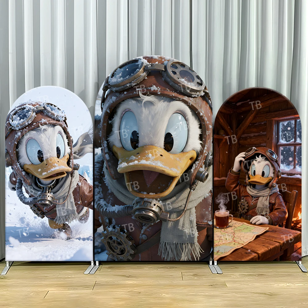 

Donald Duck Winter Pilot Arch Backdrop Cover Snow Scene For Kids Birthday Party Adventure Cartoon Theme Photo Booth Decor Prop
