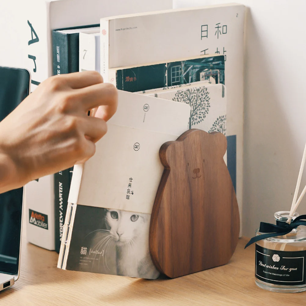 

1pc Adorable Bookends Solid Wood Bookshelf Accessories Cute Wooden Book Fixators Decorative Desk Organizer Natural for Home
