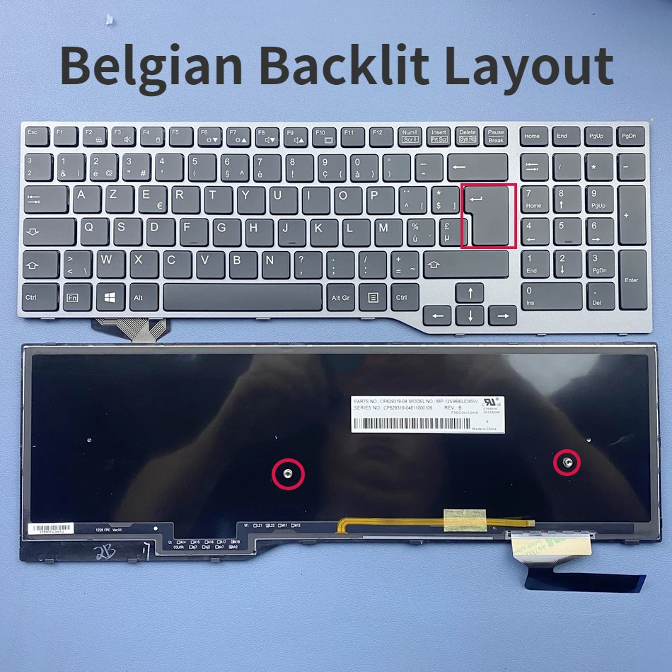 Belgian Azerty Backlit Keyboard For Fujistu E754 Lifebook E557 E753 E756 E554 E556 Celsius H730 H760 H77 Series