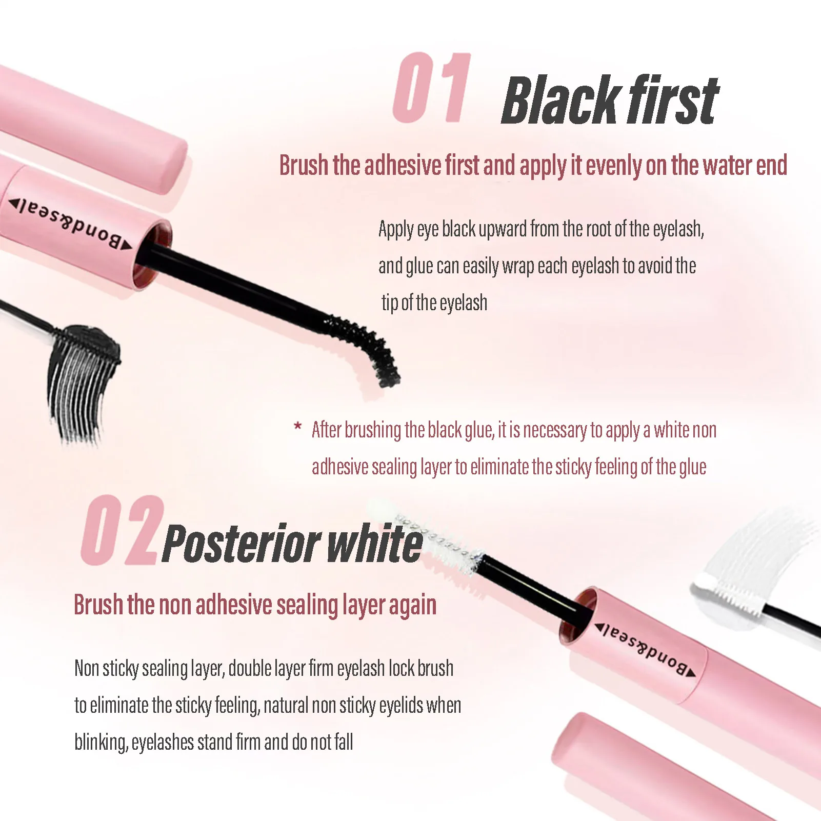 Double-head False Eyelash Black Glue Long-lasting Styling & Non Irritating Glue with Transparent Sealer for Makeup Accessories