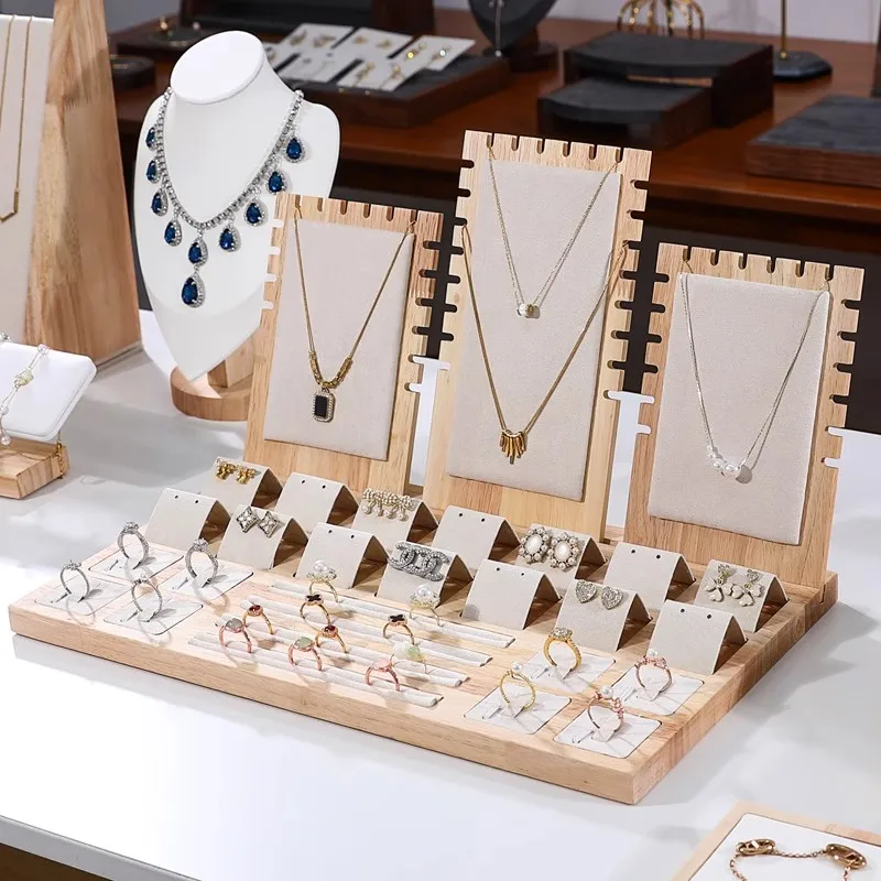 

Подставка для ювелирных изделий, подставка для ожерелья из цельного дерева, модная подставка для ювелирных изделий, подвесной кронштейн, набор резинок для демонстрации ювелирных изделий