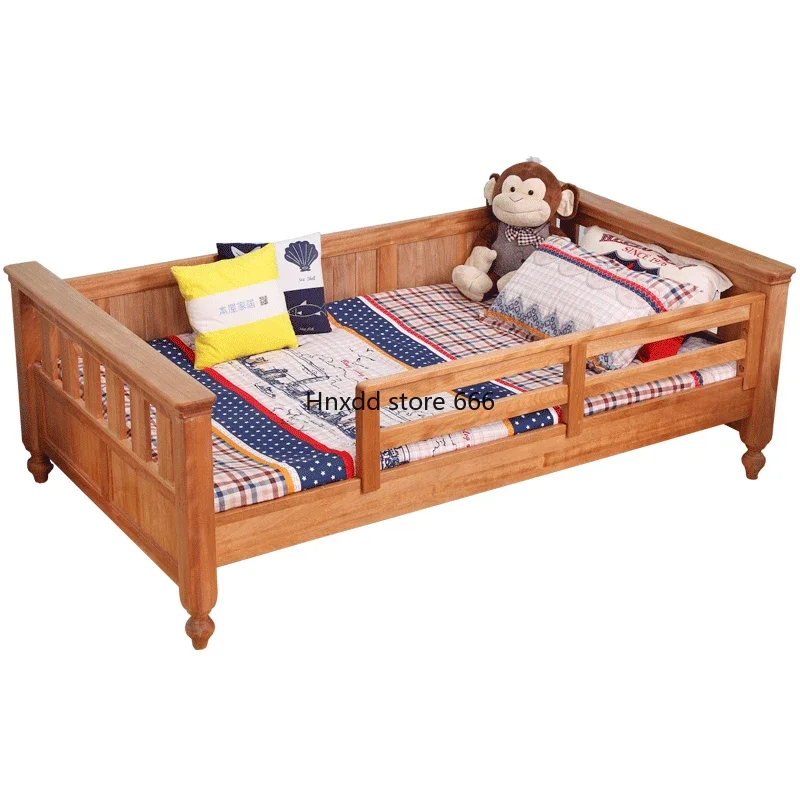 American children's bed with guardrail Golden silk sandalwood