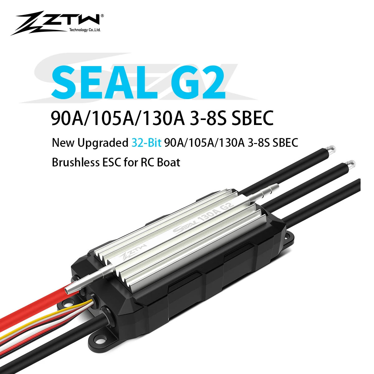 ZTW 32-Bit Seal G2 90A/105A/130A ESC 3-8S With SBEC 6V/7.4V/8.4V 8A Waterproof Bidirectional Speed Controller For RC Racing Boat