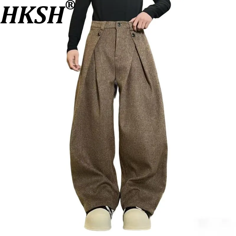 

HKSH осень-зима новые женские шерстяные брюки однотонные плиссированные широкие брюки универсальные элегантные модные офисные женские брюки High Street HK17052