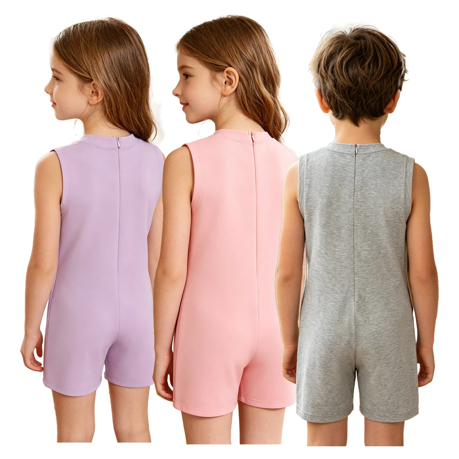 

3pcs Adaptive Special Needs Clothing Bodysuit Sleeveless Anti-strip Back Zipper Solid Color Jumpsuit for Autism Kids Boys Girls