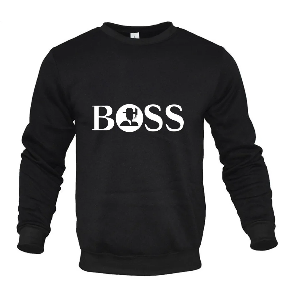 BOOS Autumn And Winter Thickened Fleece-lined Men\'s Long Sleeve Round Neck Sweatshirt Style Printing Versatile Trendy Top