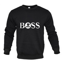 BOOS Autumn And Winter Thickened Fleece-lined Men's Long Sleeve Round Neck Sweatshirt Style Printing Versatile Trendy Top