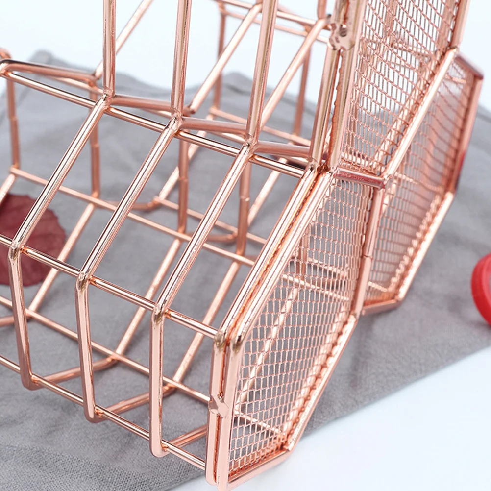 

Rose Gold Iron Pen Holder Geometric Design Desktop Storage Container for Office Home School Stationery Pen Holder