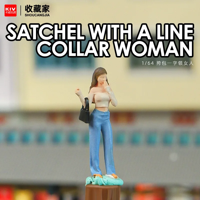 1:64 Scale Model Miniature Satchel With A Line Collar Women GIrls With Black Bag Action Figure Doll DIY Scene Accessory Display