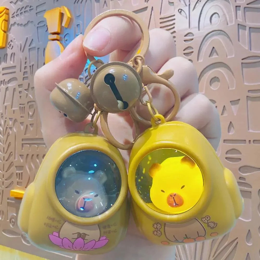 Creative Kapibala Luminous Keychain Cute Cartoon Space Capsule Capybara Keyring Schoolbag Pendant Trinket Friend Gift image 3