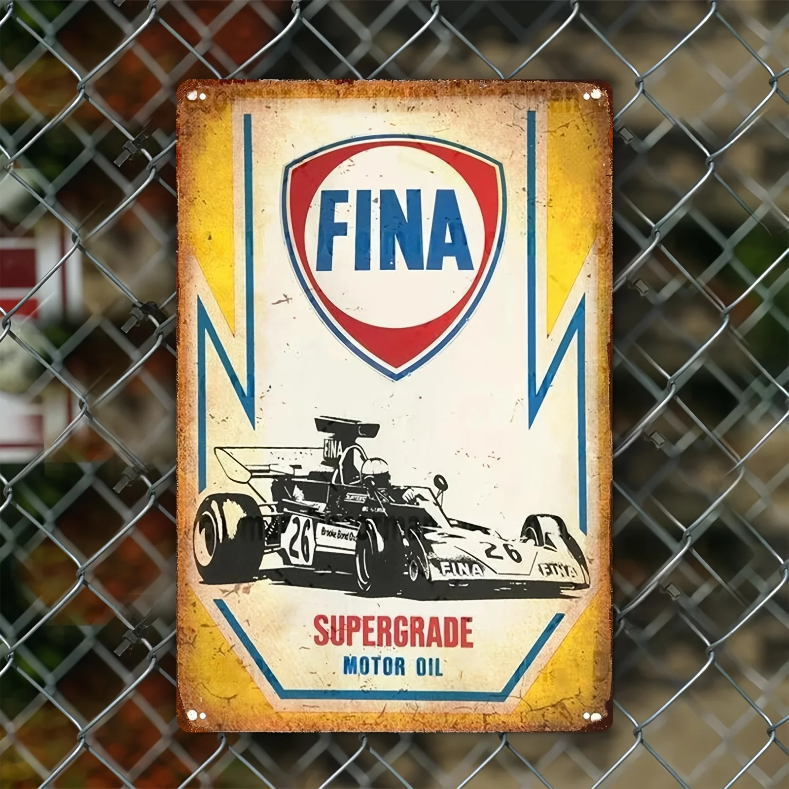 Vintage Yacco Antar Motor Oil Tin Sign - Unframed Retro Metal Wall Art with Racing Car Design, Rustic Garage Decor for Home, Bar