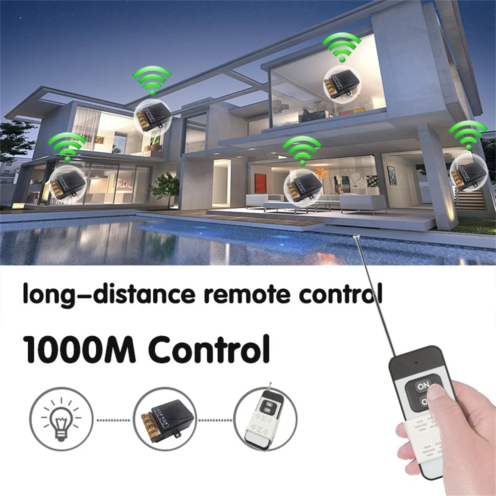 สวิตช์รีโมทคอนโทรล433MHz รีเลย์รับสัญญาณและส่งสัญญาณไร้สาย30A 220V 110V ระยะไกล1000เมตร