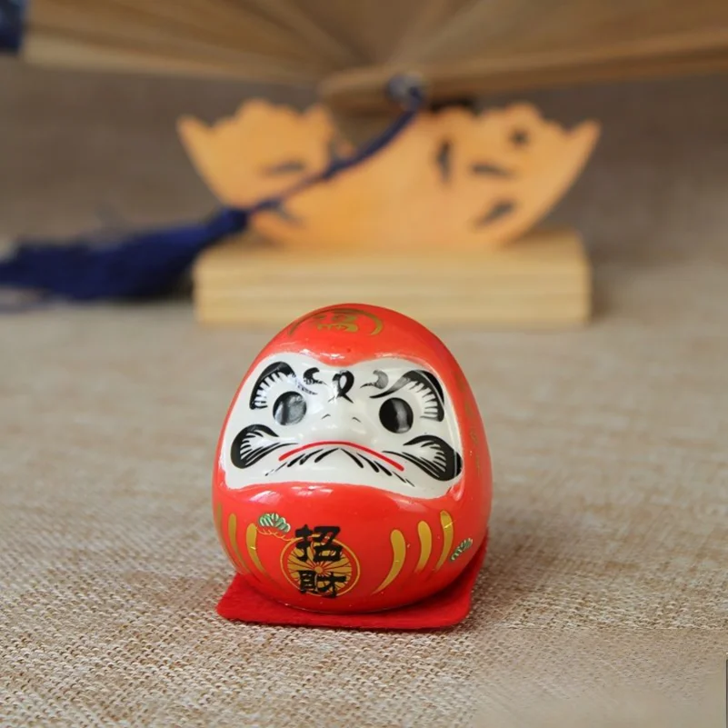 Japanese Ceramic Daruma Doll Lucky Charm Feng Shui Zen Ornament Centerpiece Money Box Home Desktop Decoration