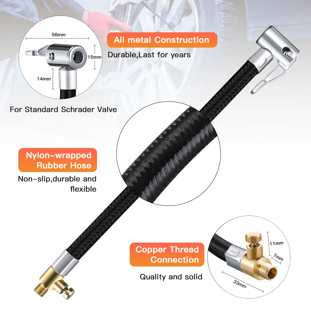 Gadpow Car Pneus Inflator Mangueira, Air Chuck Deflated, Bomba De Ar De Mão, Tubo De Extensão, Adaptador De Bomba De Ar, Ferramentas De Reparo De