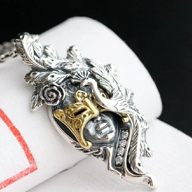 New s925 sterling silver pendant for men and women pendant handmade Thai silver  retro beauty mask silver pendant for men