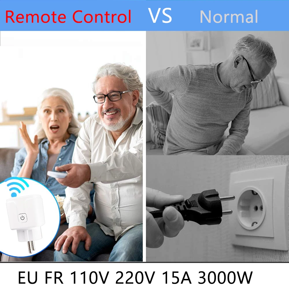 16A 3000W Tuya Smart Home Plug Socket RF Wireless Remote Control Outlet Switch Power Monitor Voice Control EU for Alexa Google