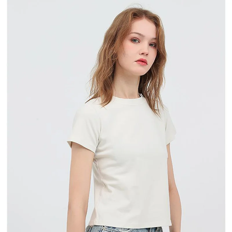 Women DIY Custom LOGO 240GSM Solid Color Slim Washed T-Shirt Soft Cotton T Shirt Casual Sport Short Sleeve Cool Retro Y2K Female