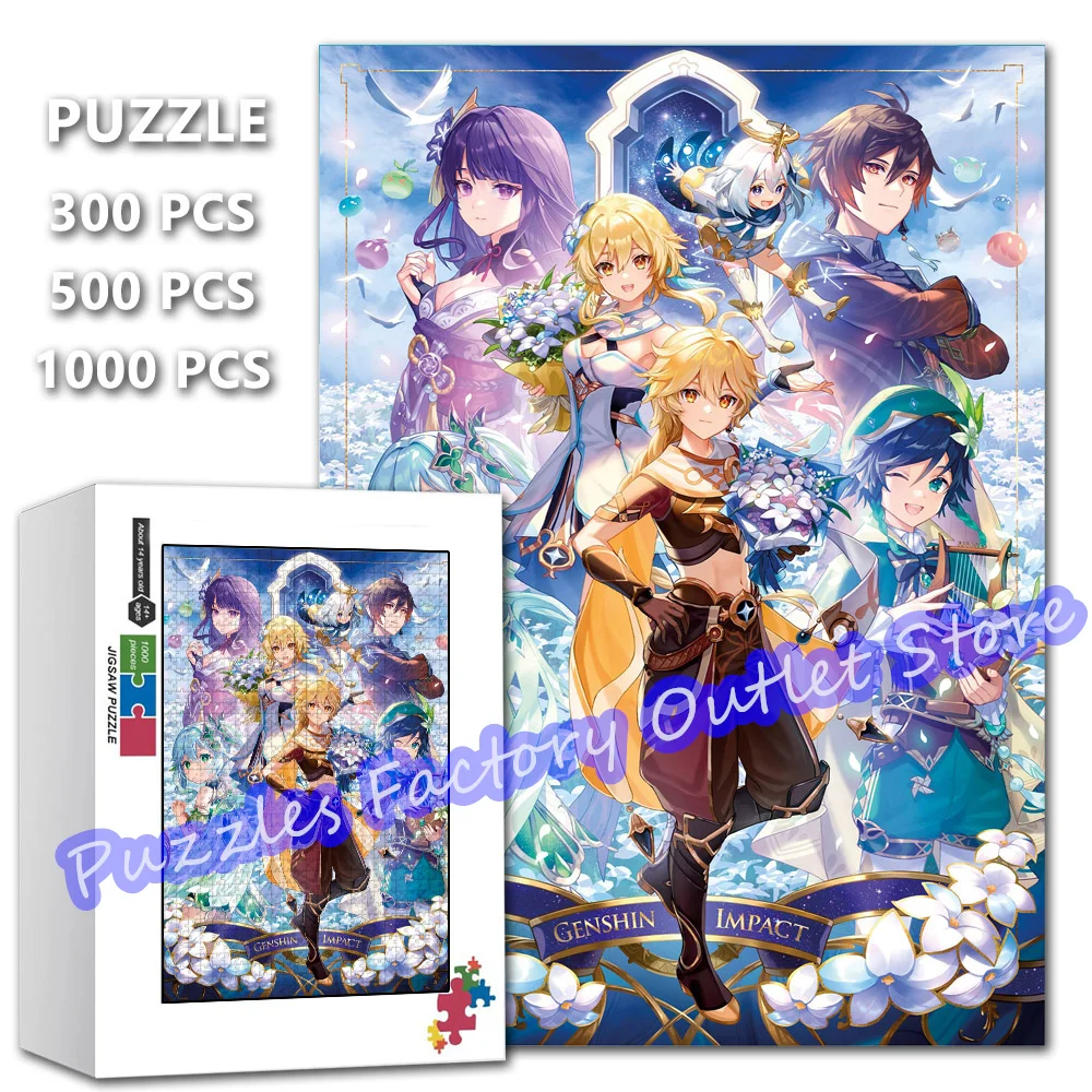 Jigsaw Puzzles 300/500/1000 Pieces Game Video Genshin Impact Beauty Girl Cartoon Animeprint Puzzle for Kids Decompress Toys