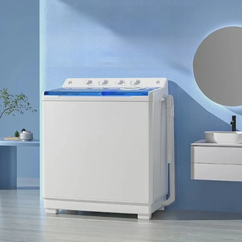 l Washing Machine, 40Lbs Twin Tub Laundry with Built-in Drain Pump, Semi-Automatic Washer & Spinner, Portable Washing Machine