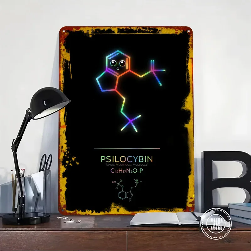 Neon Psilocybin Molecule Metal Poster Customized Wall Art Retro Vintage Tinplate Signs for Wand Deko Gaming Room Decoration Home