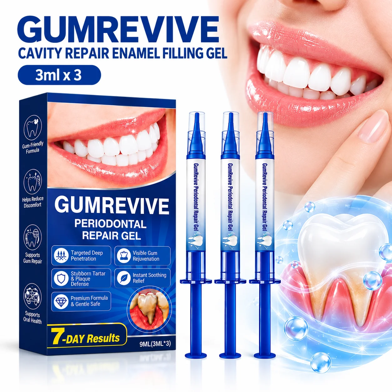 GUMREVIVE Gum Care Gel 3ml x 3 Soothing Oral Care Tooth Serum Mild Formula Sensitive Gum Comfort Enamel Care Syringe Kit
