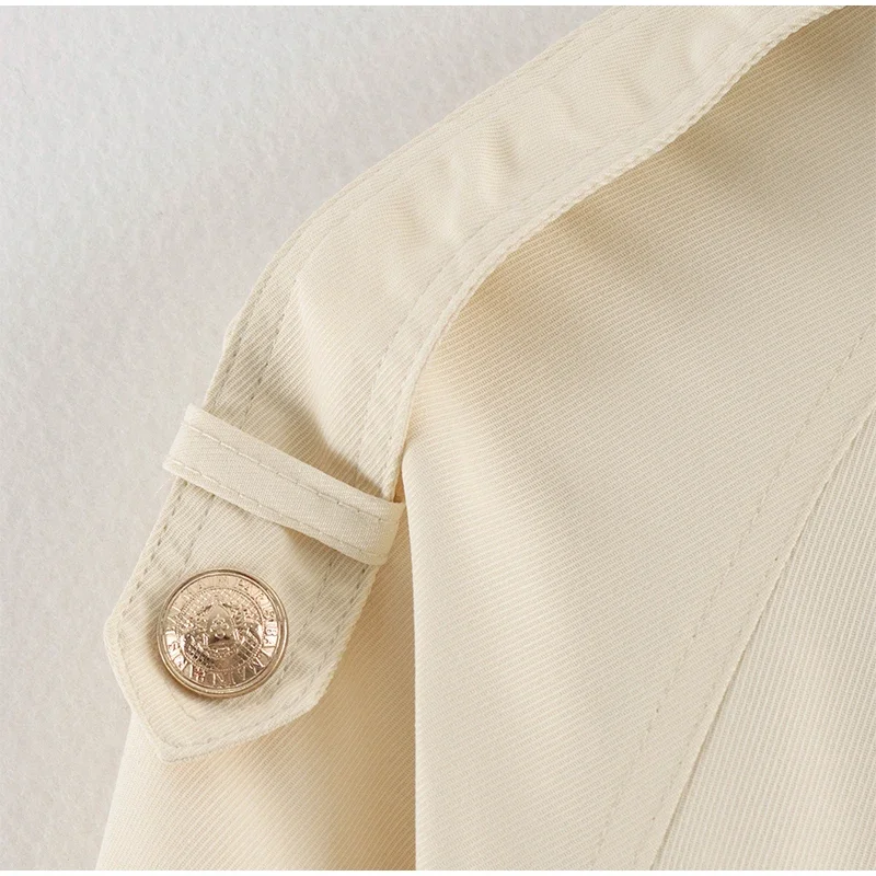Damen-Oversize-Mäntel mit Kordelzug in der Taille, Stehkragen, Epauletten, Langen Ärmeln, Knopfleiste, Lose Jacken, Schicke Neue Oberbekleidung für Damen – Detail 11