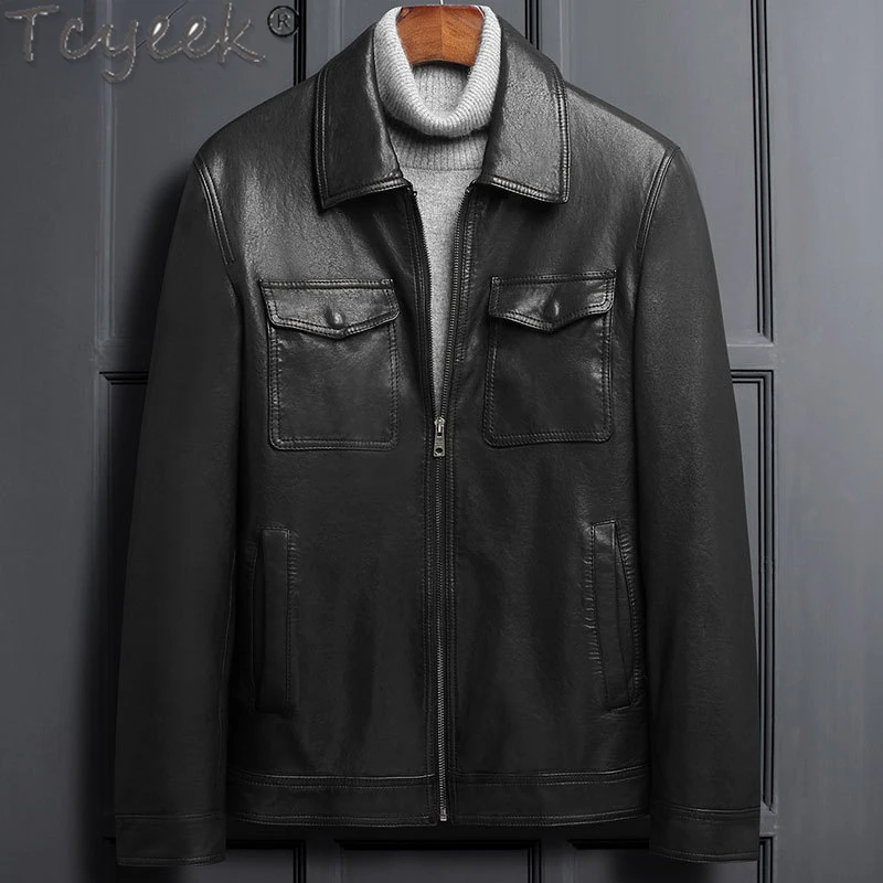 

Tcyeek Thin Motocycle Jacket Fashion Genuine Leather Man Jackets Spring Fall Real Sheepskin Coat for Men Clothing Jaqueta Couro