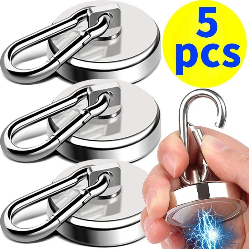 

5pcs Strong Magnetic Magnetic Hooks 360°Rotating Carabiner Magnet Ring Keychain Hook Home Kitchen Bathroom Hanging Hangers