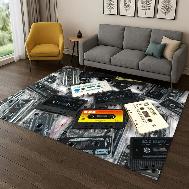 Music Cassette Tape Retro Recorder CD Carpet Rug for Bedroom Living Room Sofa Playroom Doormat Home Decor,Area Rug Non-slip Gift