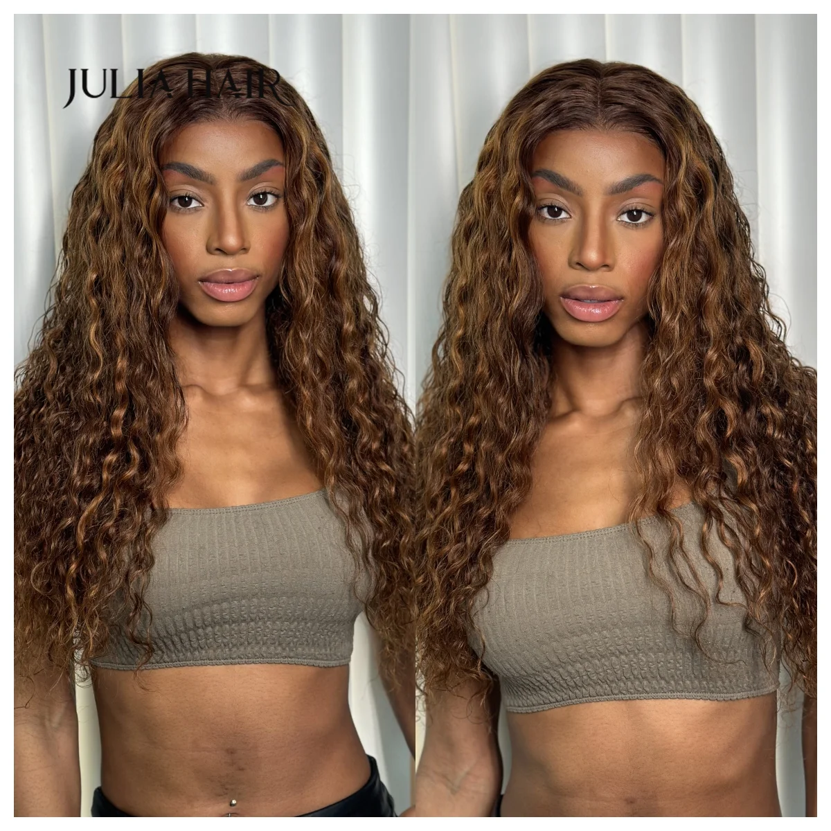 Julia Hair 13x4 Pre Everything Glueless Lace Frontal Wig Highlight Piano Brown Water Wave Wig With Bleached Knots #P430 Lace Wig