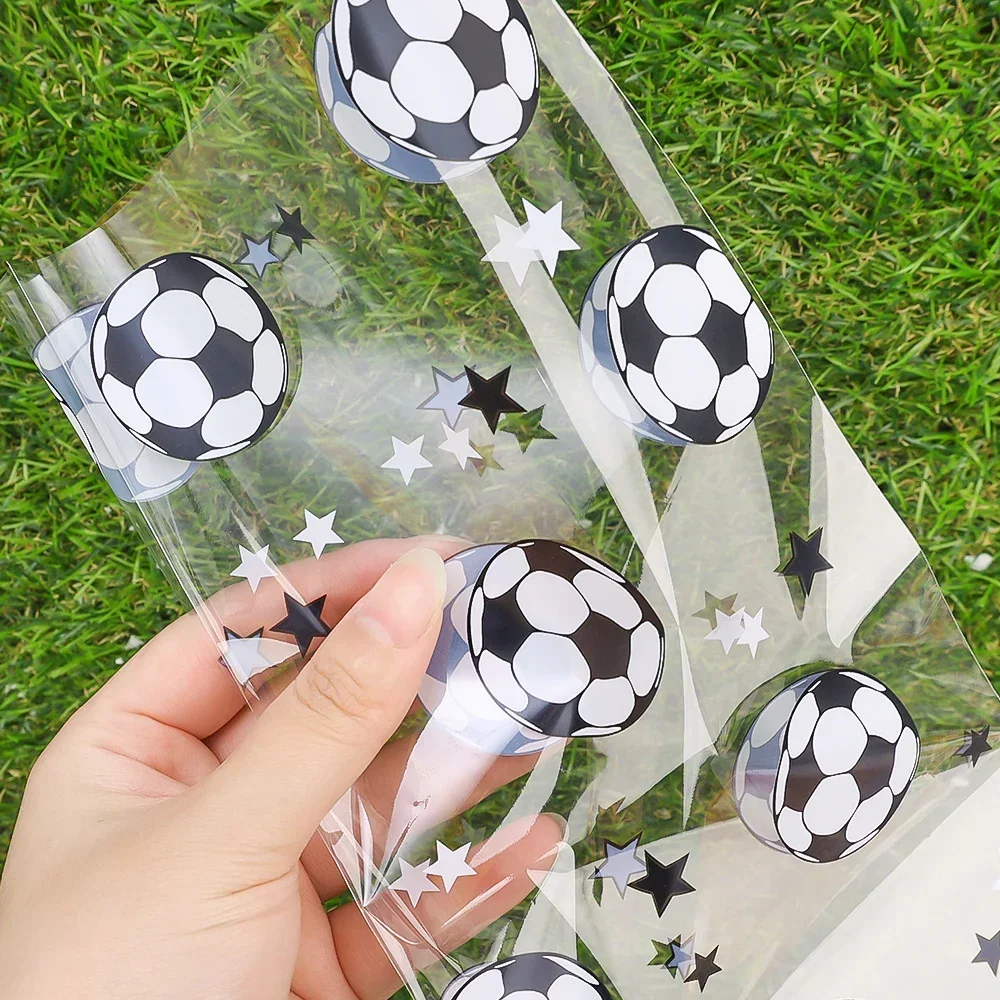 Clear Plastic Treat Candy Bags para Crianças, Cookie Bags, Fontes do Partido, Futebol, Esporte Tema, Presentes de Aniversário, Favores, Futebol, 25Pcs