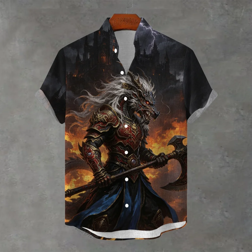 New Magic HD 3D Print Men's Short-Sleeve Stand Collar Shirt, Lightweight, Casual, Plus Size, Trendy and Unique Cardigan