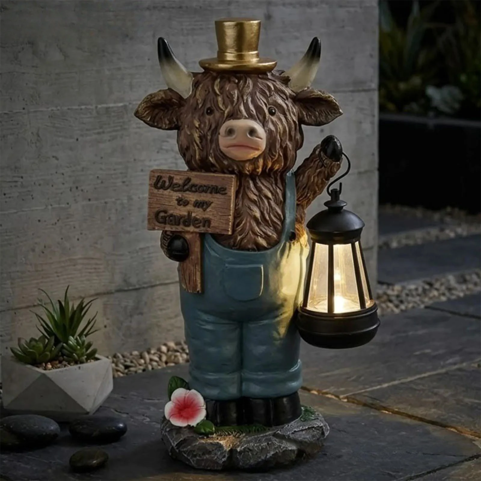 Welcome To Garden Sign Figurine Multi-Purpose Highland Cows Ornaments Lovely Animal Resin Sculpture for Porch Patio Balcony - view 4