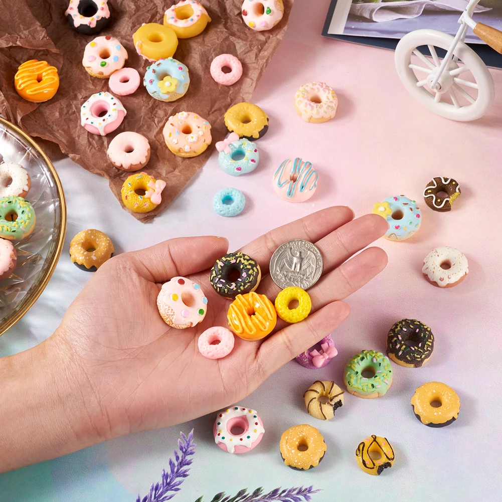 96Pcs Cute Donut Resin Flatback Cabochons Imitation Food Doughnut for DIY Mobile Phone Decoration Bobby Pin Hair Accessories
